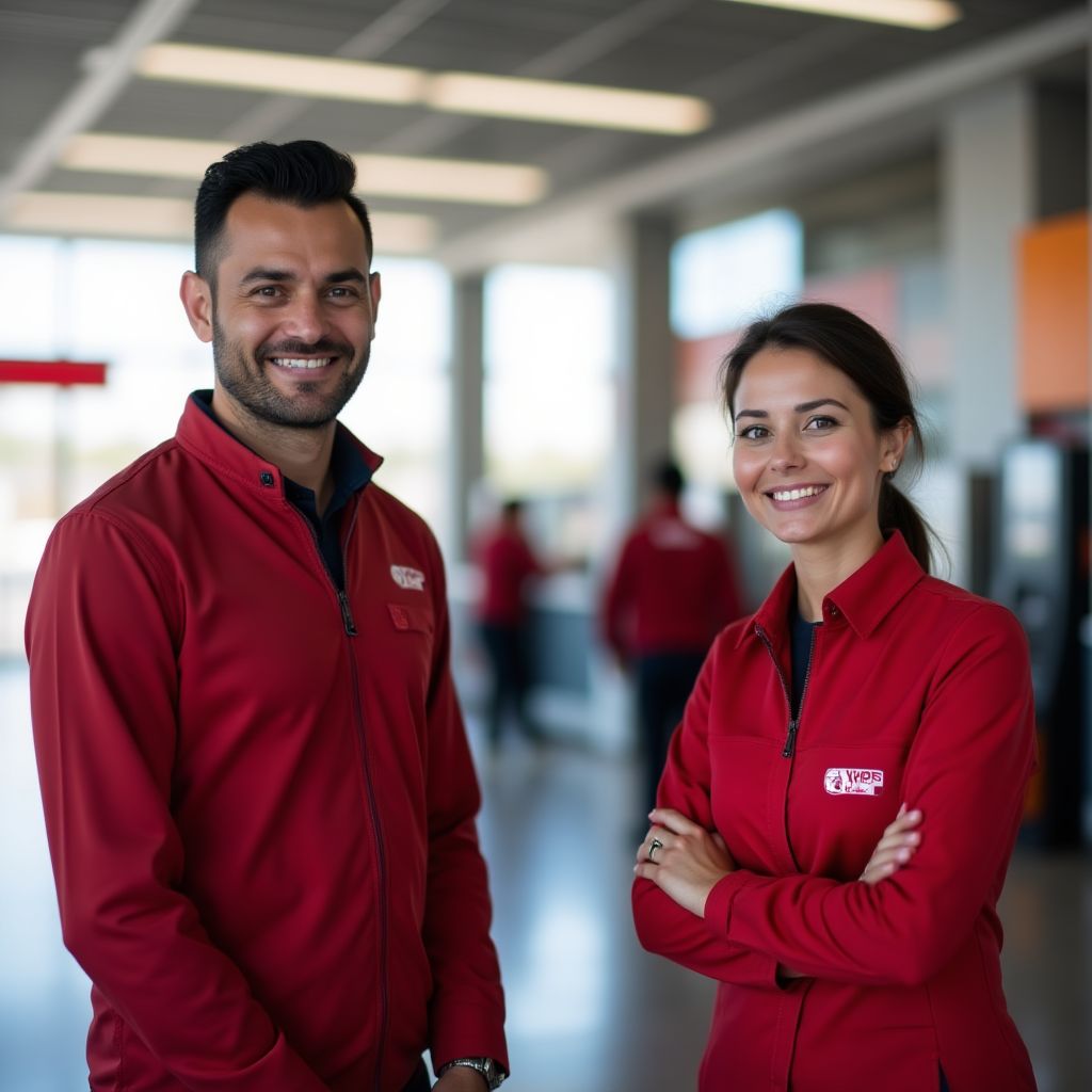 Empleados de YPF trabajando en una estación